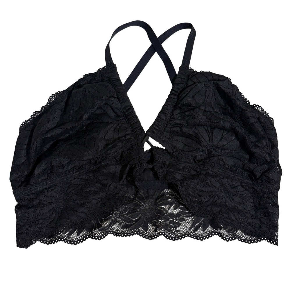 Aerie Real Good Black Floral Lace Bralette Adjustable Racerback Whimsigoth XL